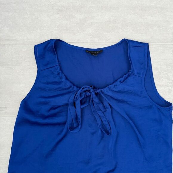 Willi Smith Blouse Sleeveless Top Flowy Blue Lightweight Silk-feel Small Tank - Picture 4 of 7